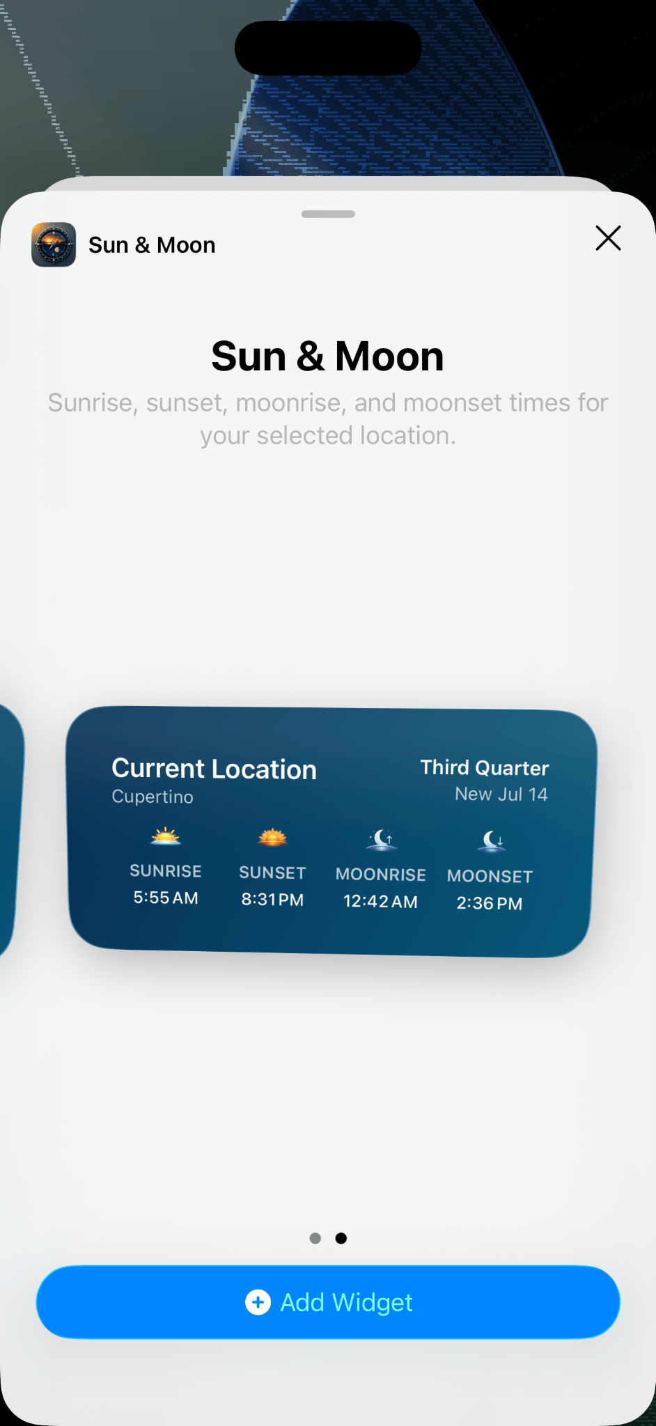 Wide Sun & Moon widget preview